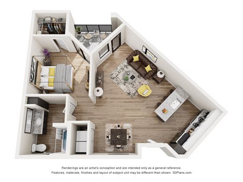Floor plan for studio, 1 bath, 808 sqft